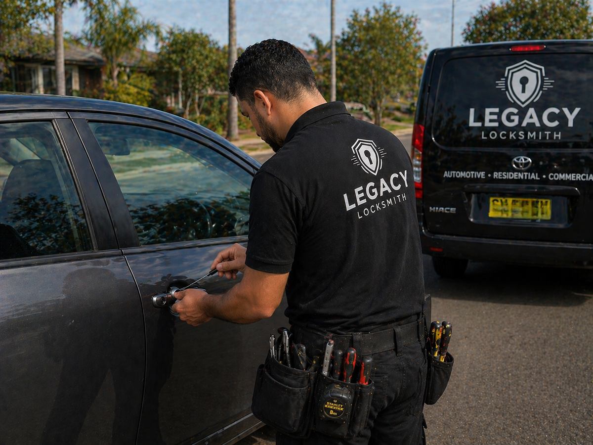 Locksmith helping with a car lockout