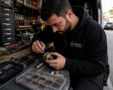 Locksmith rekeying a lock cylinder